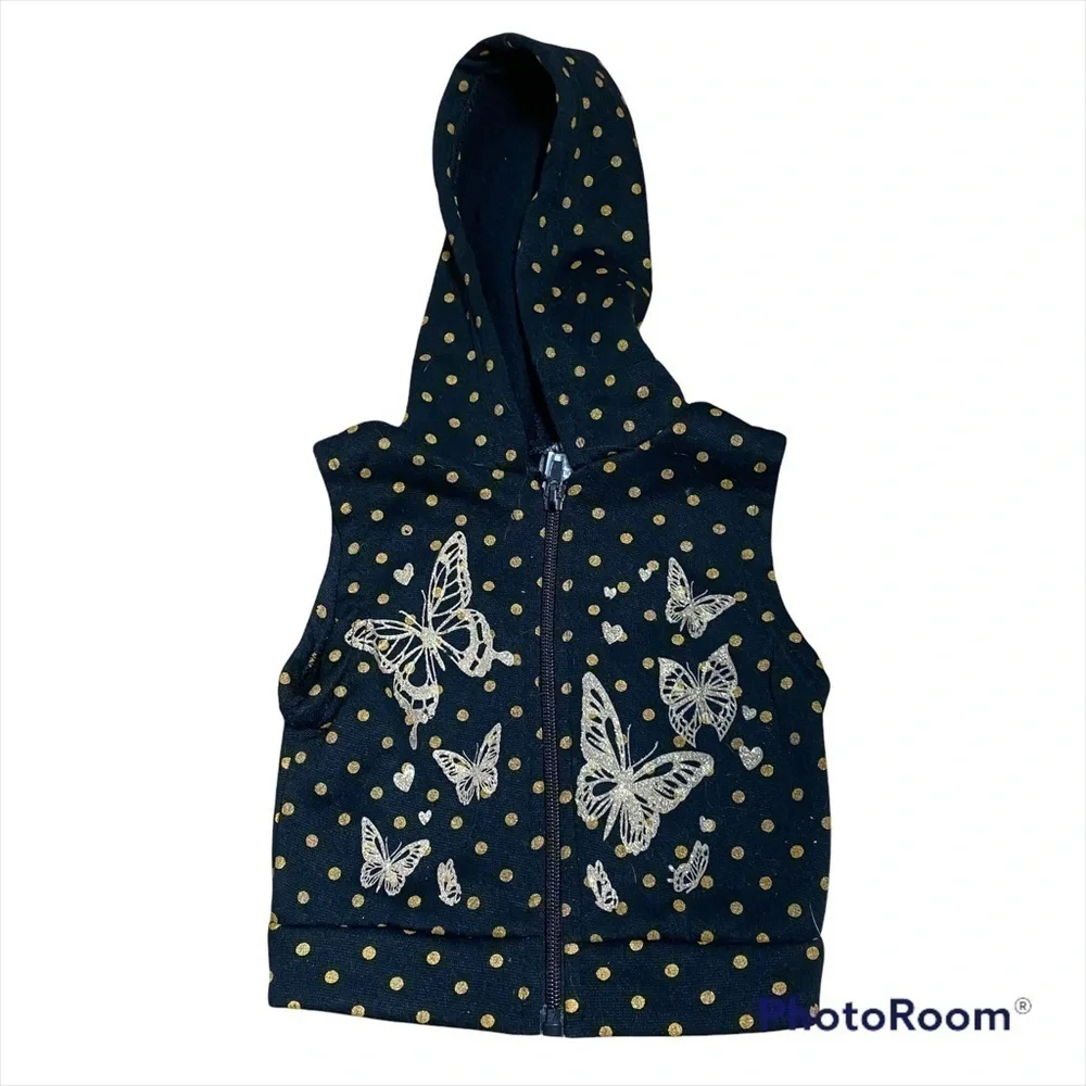Full Zip Hooded Vest Butterfly 3/6 Mos Black Gold Angel Face